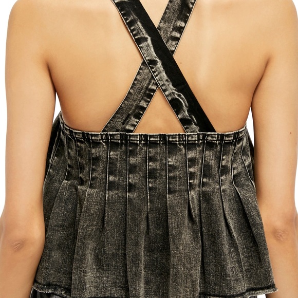 NWT  Free People Wash Black Denim Top Size M - Picture 3 of 6